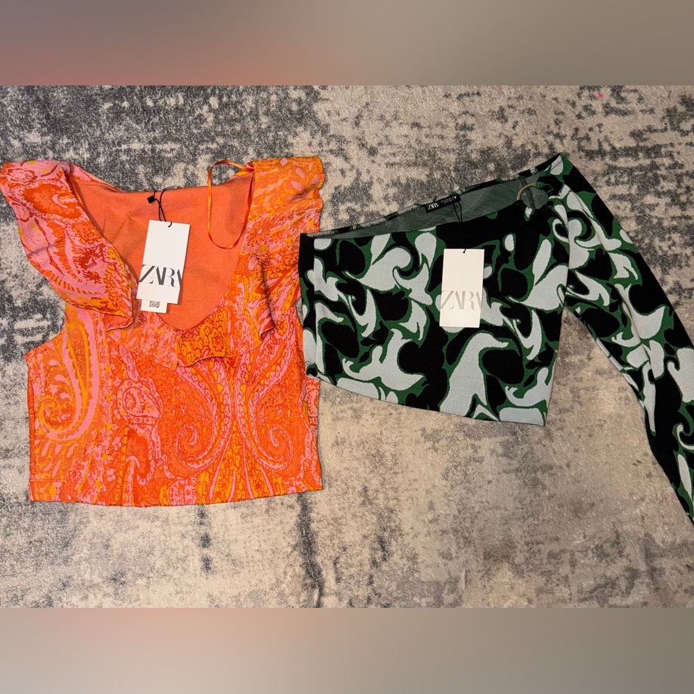 Zara Vibrant Orange and Green Tops